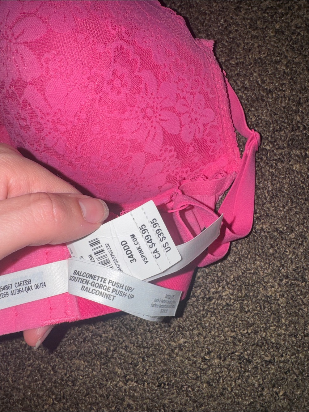 Victoria's Secret Neon Pink Lace Push-Up Bra - Picture 4 of 4